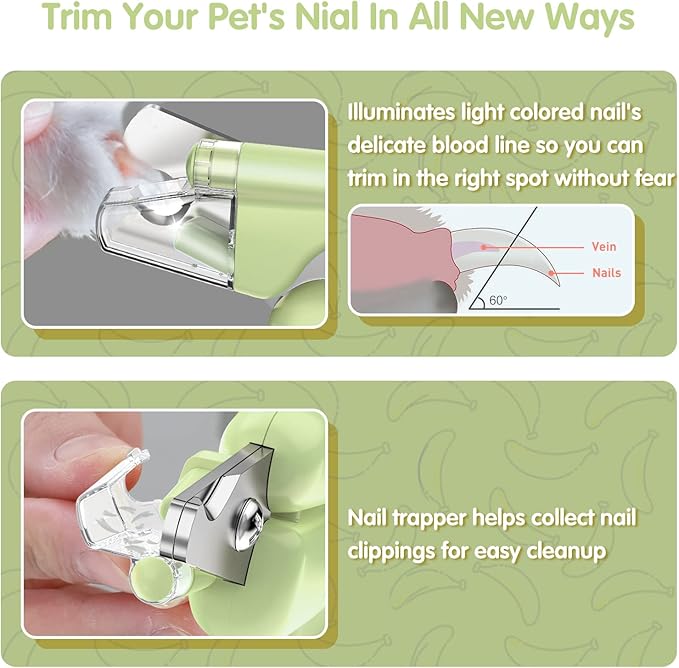 Dog Nail Clippers with LED Light & Nail File – Professional at-Home Pet Grooming Kit, Razor-Sharp Claw Trimmer & Built-in File for Safe, Stress-Free Trimming on Dogs Cats. Green