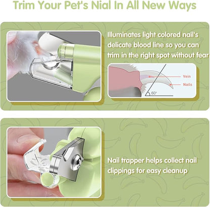 Dog Nail Clippers with LED Light & Nail File – Professional at-Home Pet Grooming Kit, Razor-Sharp Claw Trimmer & Built-in File for Safe, Stress-Free Trimming on Dogs Cats. Green