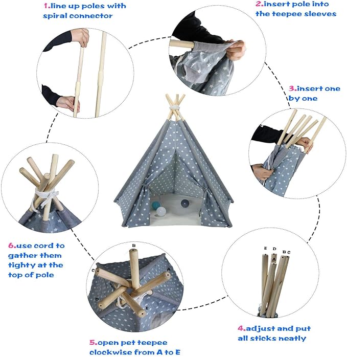 Pet Teepee for Dogs Portable Pet Tent Dog Houses, Modern Teepee Tent for Dogs, 24inches Pet Teepee with Floor Mat for Dog,Cat,Rabbit