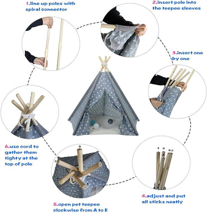 Pet Teepee for Dogs Portable Pet Tent Dog Houses, Modern Teepee Tent for Dogs, 24inches Pet Teepee with Floor Mat for Dog,Cat,Rabbit