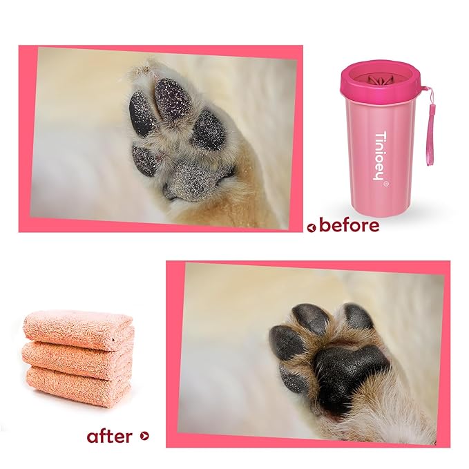 Dog Paw Cleaner for Large Dogs (with 3 Towels & Dog Bath Brush), Dog Paw Washer, Muddy Paw Cleaner, Pet Foot Cleaner (Large, Red)