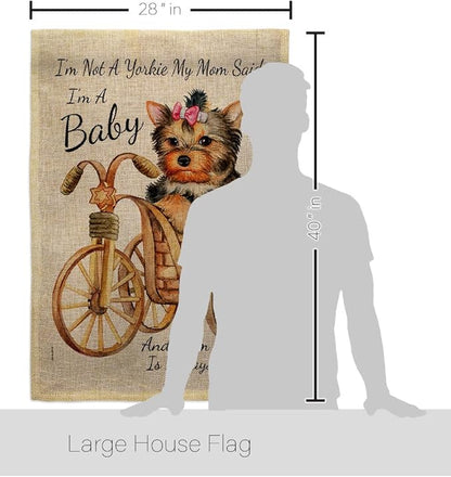 Breeze Decor Not Yarkie, I'm Baby Burlap House Flag Pack Dog Puppy Spoiled Paw Canine Fur Pet Nature Farm Animal Creature Vintage Applique Banner Small Garden Yard Gift Double-Sided, Made in USA