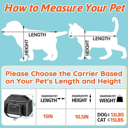 Petskd Top-Expandable Pet Carrier 18x13x9.5 Inches Southwest Allegiant Airline Approved, Soft-Sided Carrier for Small Cats and Dogs with Locking Safety Zippers and Anti-Scratch Mesh(Black)