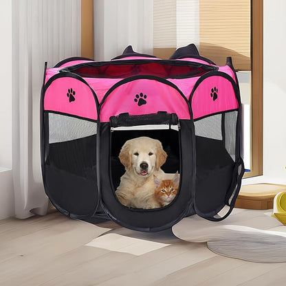 Mile High Life | Foldable Dog Playpen | Portable Dog Crate w Removable Shade Cover | Dog Kennel Indoor/Outdoor w Carry Case | Pen Tent for Dog/Cat/Rabbit(Hot Pink, Large (45"x45"x23"))