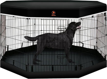 PJYuCien Dog Playpen - 8 Panels 36”H Metal Foldable Dog Exercise Pen, Pet Fence Puppy Crate Kennel Indoor Outdoor with Top Cover & Bottom Pad for Medium Large Pets