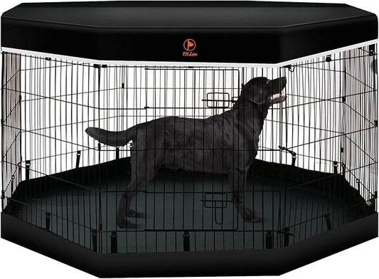 PJYuCien Dog Playpen - 8 Panels 36”H Metal Foldable Dog Exercise Pen, Pet Fence Puppy Crate Kennel Indoor Outdoor with Top Cover & Bottom Pad for Medium Large Pets