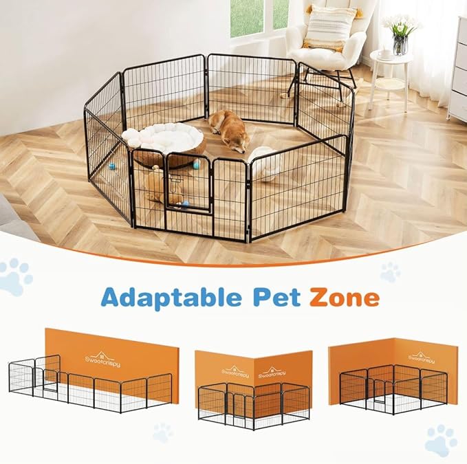 Dog Playpen, 8 Panel 24” Height Puppy Fence Exercise Pen for Yard Gate, Indoor Outdoor Heavy Duty Anti-Rust Metal Playpens with Doors Portable for RV Camping - Small/Medium/Large Pets