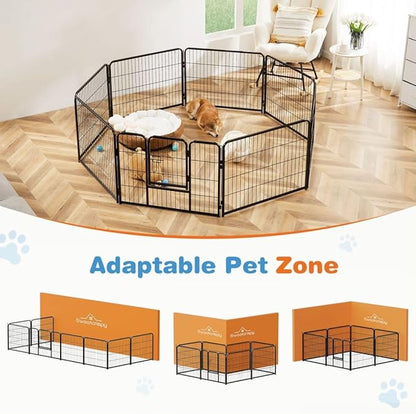 Dog Playpen, 8 Panel 24” Height Puppy Fence Exercise Pen for Yard Gate, Indoor Outdoor Heavy Duty Anti-Rust Metal Playpens with Doors Portable for RV Camping - Small/Medium/Large Pets