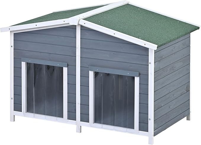 YOTPO 47.2" Wooden Indoor & Outdoor Medium Dog House with Porch Door and Removable Curtain,Pet Kennel with Weatherproof Solid Wood,for Yard,Garden,Living Room,Villa,Gray