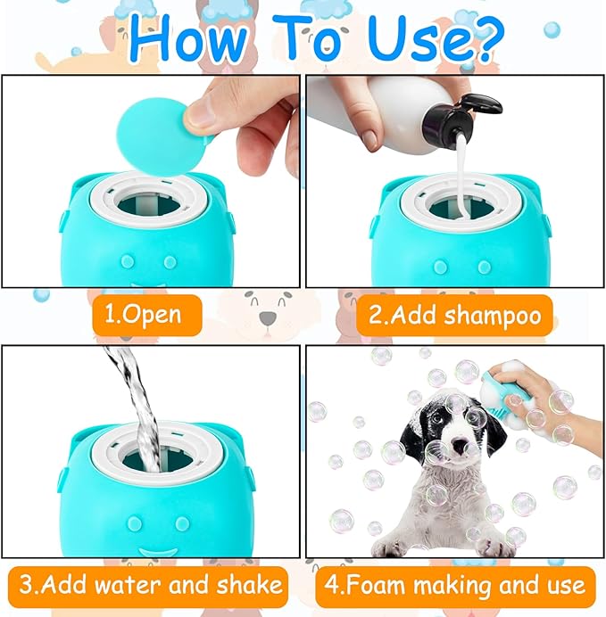 Ponpon 3PCS Dog Bath Brush with 4Pcs Dog Toothbrush, Dog Scrubber for Bath, Dog Shampoo brush with Adjustable Ring Handle, Dog Shower Brush for Long Short Hair