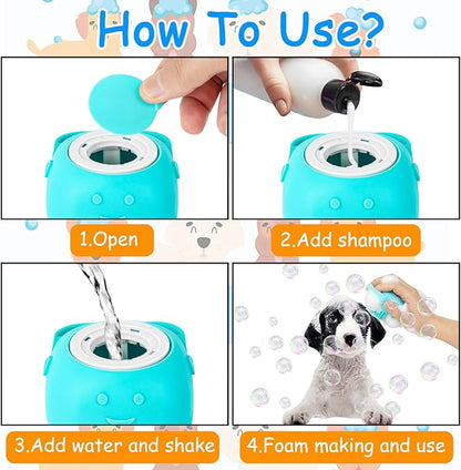 Ponpon 3PCS Dog Bath Brush with 4Pcs Dog Toothbrush, Dog Scrubber for Bath, Dog Shampoo brush with Adjustable Ring Handle, Dog Shower Brush for Long Short Hair