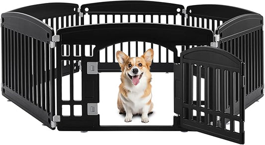 Simple Deluxe Dog Playpen, 24" Exercise 6-Panel Pet Playpen with Door, Safe and Secure, Folding and Portable Puppy Playpen for Puppies and Small Dogs, Black