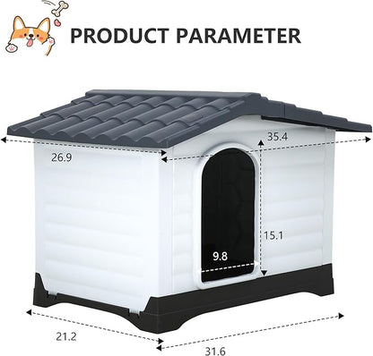 FDW Dog House Indoor Outdoor Durable House with Weatherproof Pet Plastic Dog House for Dogs Cats with Air Vents and Elevated Floor