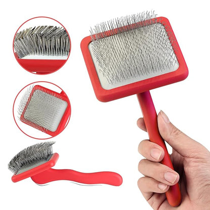 Slicker Brush for Grooming Long-Haired Dogs like Poodles, Goldendoodles, Labradoodles - Large Size Dematting Pin Brush for Pet Hair (Red)