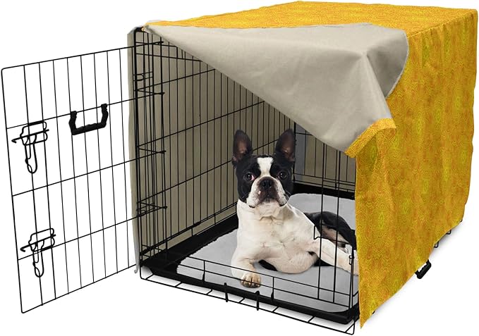 Lunarable Yellow Mandala Dog Crate Cover, Vibrant Colored Abstract Lotus Flowers Native Art Warm Sun Inspired, Easy to Use Pet Kennel Cover for Small Dogs Puppies Kittens, 22 Inch, Yellow Orange