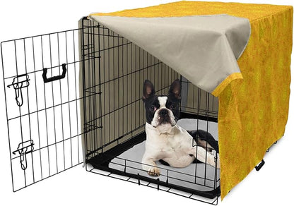 Lunarable Yellow Mandala Dog Crate Cover, Vibrant Colored Abstract Lotus Flowers Native Art Warm Sun Inspired, Easy to Use Pet Kennel Cover for Small Dogs Puppies Kittens, 22 Inch, Yellow Orange