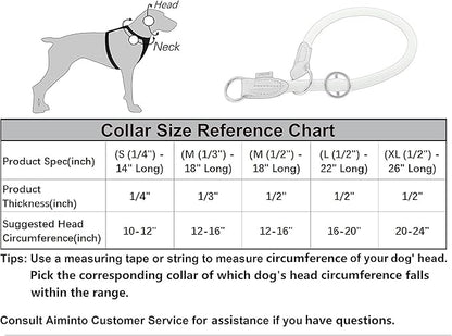 Braided Collar, Pro Training Dog Collar, No Pull Round Collar, Slip Collar with Slidable Stop Ring - Ideal for Small Medium Dogs (M- (1/3") - 18" Long, Black)