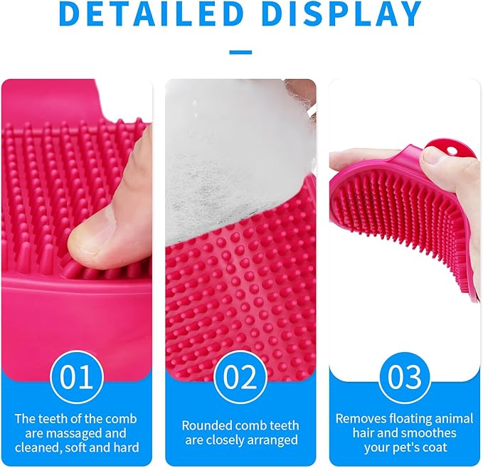 Dog Bath Brush | Dog Grooming Brush, Dog Shampoo Massage Bath Brush Comb with Adjustable Loop Handle for Grooming Short and Long Hair Cats and Dogs, 2pcs(Tapered Brush Head, Blue+Yellow)