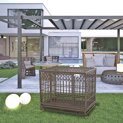 SMONTER Heavy Duty Dog Crate Strong Metal Pet Kennel Playpen with Two Prevent Escape Locks Large Dogs Cage with Wheels (Strengthen-42INCH, Brown)