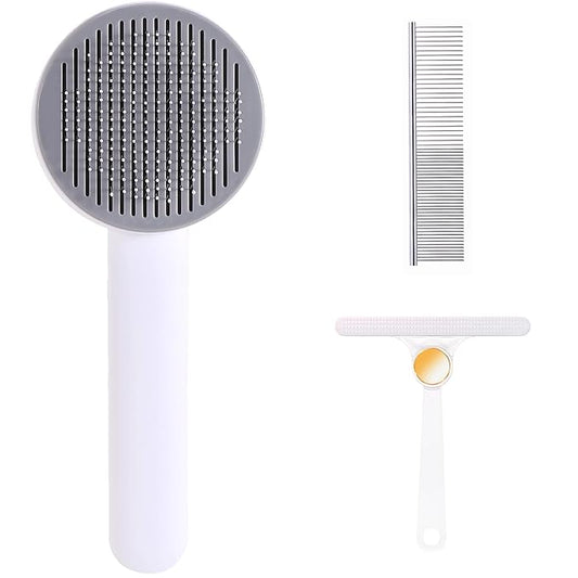 Self Cleaning Slicker Brush for Cat or Dog, Pet Grooming Brush for Long or Short Hair, Dog comb For One Button Gently Removes Loose Undercoat and Shedding Hair (Gray)