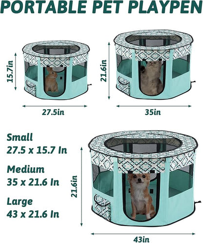 BNOSDM Rabbit Playpen with Zippered Top Portable Cat Play pens Cage Tent Kitten Foldable Pop Up playpen Indoor Outdoor Travel Use Exercise Yard Fence for Rabbits Kittens Cats