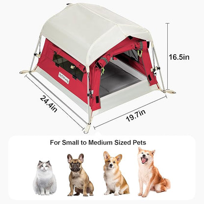 Dog Tent Cotton Fabric, Aluminum Poles and Camping Mat, Outdoor Weatherproof, Dog House Outdoor, Breathable with 2 Side Windows, Portable and Collapsible (Red, Small)