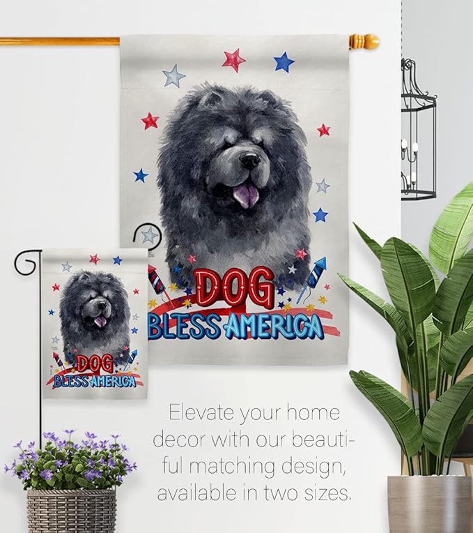 Breeze Decor Patriotic Black Chow House Flag Pack Dog Puppy Spoiled Paw Canine Fur Pet Nature Farm Animal Creature Support Our Troops Banner Small Garden Yard Gift Double-Sided, Made in USA