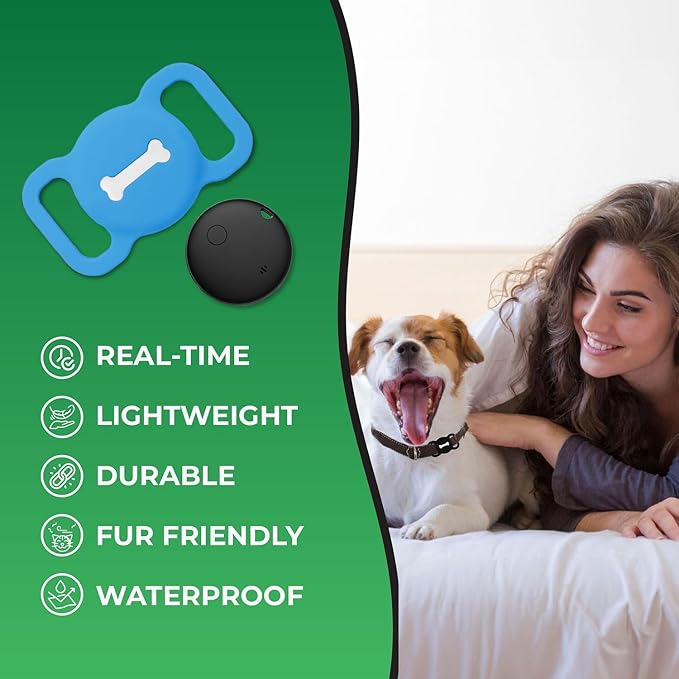 Smart Pet Tracker, Dog Tracker with Black Collar Holder, Smart Tag for Seamless Location Tracking, No Monthly Fee, MFi Certificated, Work with Find My, No GPS Tracker, iOS Only (Sky Blue)