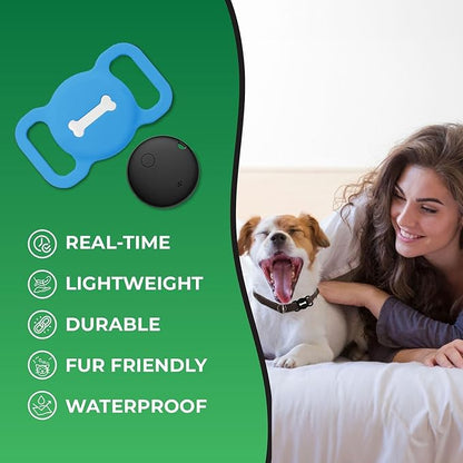 Smart Pet Tracker, Dog Tracker with Black Collar Holder, Smart Tag for Seamless Location Tracking, No Monthly Fee, MFi Certificated, Work with Find My, No GPS Tracker, iOS Only (Sky Blue)