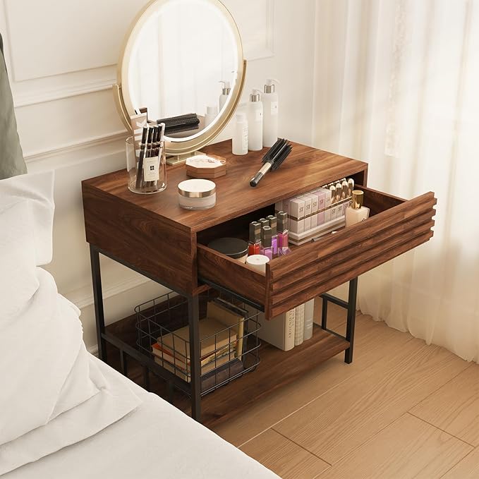 Cat End Table with Storage, Side Table with Dog Bed Underneath, Dog Crate Furniture Open Design with Metal Legs Chew-Proof, Bedside Tables with Pet Bed for Living Room,Bedroom