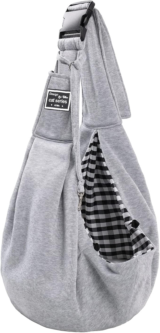 Surblue Dog Sling Carrier Bag with Hands Free Reversible Belts,Safe Comfortable Adjustable Crossbody Shoulder Outdoor Travel Pet Tote Suitable for Small Pet Cat Puppy up to 12 lb (New) (Buckle Grey)