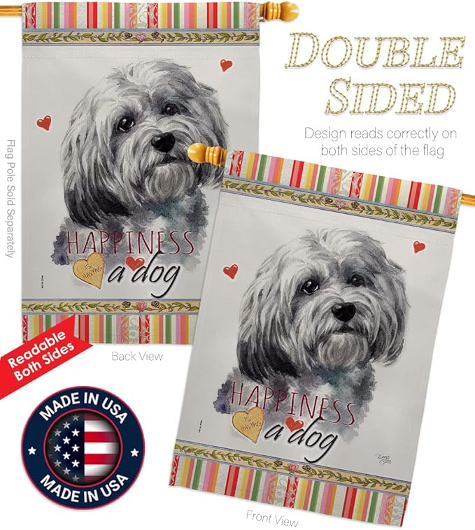 Breeze Decor Havanese Happiness House Flag Pack Dog Puppy Spoiled Paw Canine Fur Pet Nature Farm Animal Creature Applique Decoration Banner Small Garden Yard Gift Double-Sided, Made in USA