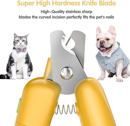 Dog Nail Clippers with LED Light & Nail File – Professional at-Home Pet Grooming Kit, Razor-Sharp Claw Trimmer & Built-in File for Safe, Stress-Free Trimming on Dogs Cats. Yellow