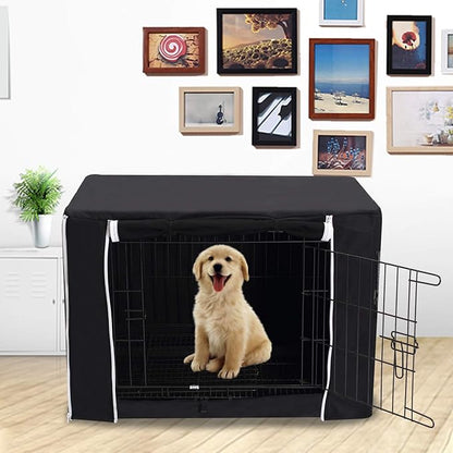 Dog Crate Cover for Wire Crates Kennel 2 Doors Heavy Duty Waterproof Windproof Soundproof Pet Cage Cover Home Decoration - Cover only - Black - Fits 48 Inch Crates