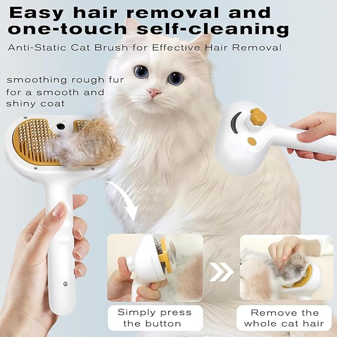 Pet Steam Brush for Dog & Cat 3-in-1 Spray Hair Removal Comb Steam Brush for Shedding & Grooming