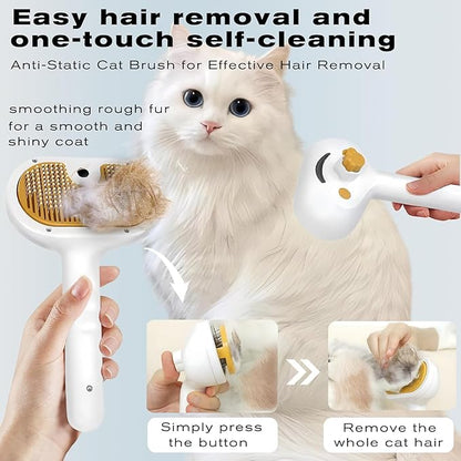 Pet Steam Brush for Dog & Cat 3-in-1 Spray Hair Removal Comb Steam Brush for Shedding & Grooming