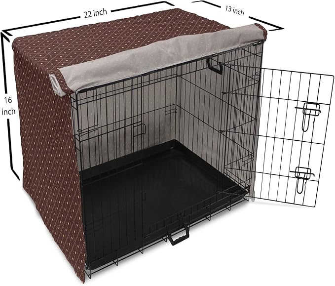 Lunarable Abstract Dog Crate Cover, Geometric Concept of Dotted Rhombus Pattern in a Traditional Style, Easy to Use Pet Kennel Cover for Small Dogs Puppies Kittens, 22 Inch, Dark Maroon Pale Camel