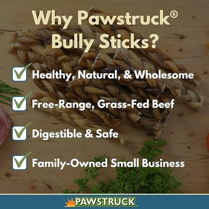 Pawstruck Natural 12” Braided Bully Sticks for Dogs - Tough Long Lasting, Rawhide Free, Low Odor, Healthy Single Ingredient Chew Treat for Aggressive Chewers - 5 Count - Packaging May Vary
