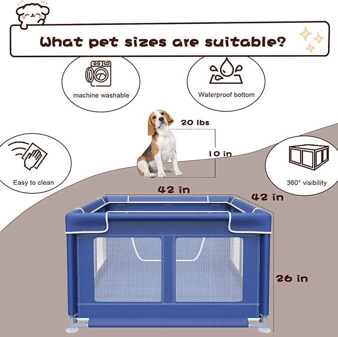 Dog Playpen 42 × 42 Inch, Puppy PlayPen with Gate for Puppies, Small and Medium Dogs, Pet PlayPen for Outdoors & Indoors