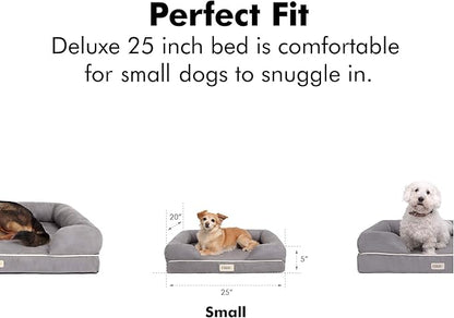 Friends Forever Small Dog Bed, Orthopedic Dog Sofa Memory Foam Mattress, Calming Dog Couch Bed, Wall Rim Pillow, Water Resistant Liner, Washable Cover, Non-Slip Bottom, Chester, Small Khaki Beige