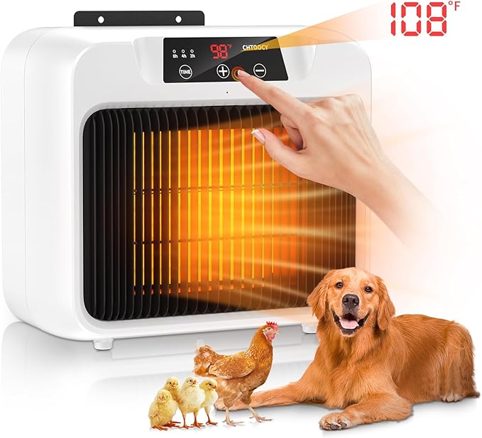 Upgrade 600W Large Dog House Heater w Thermostat, Adjustable Temp & Timer Heating Pet Heater for Outside Winter Insulated House,Safe Heated Outdoor & Won't Burn Pets, Electric Pet Kennel Heater
