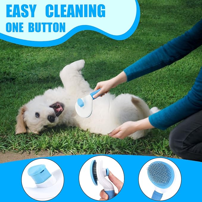 Dog Grooming Kit - 5 Pieces: Slicker Brush, Shedding Brush, Puppy Brush, Flea Comb, and Detangler Hair Brush Set in Blue
