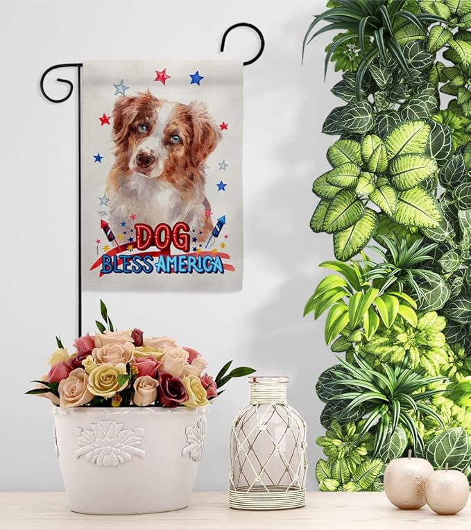 Breeze Decor Patriotic Red Australian Shepherd Garden House Flag-Kit Dog Puppy Spoiled Paw Canine Fur Pet Nature Farm Animal Creature Banner Small Yard Gift Double-Sided, Made in USA