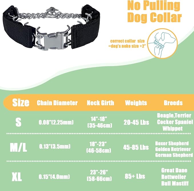 Prong Training Collar for Dogs, Adjustable Dog Pinch Collar with Quick Release Buckle, No Pull Collar for Small Medium Large Dogs, Extra Link and Caps (S (14-17" Neck, 2.25mm), Black)