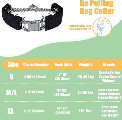 Prong Training Collar for Dogs, Adjustable Dog Pinch Collar with Quick Release Buckle, No Pull Collar for Small Medium Large Dogs, Extra Link and Caps (S (14-17" Neck, 2.25mm), Black)