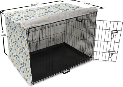 Lunarable Yellow and Blue Dog Crate Cover, Random Doodle Circles Abstract Floral Pattern, Easy to Use Pet Kennel Cover for Cats & Medium Dogs, 30 Inch, Pale Yellow Pale Blue
