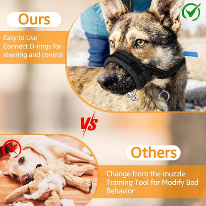 SlowTon Soft Dog Muzzle, Adjustable Padded Nylon Muzzle for Large Medium Dogs Anti Chewing Barking Biting, Allow Dog Pant & Drink (Black, S)