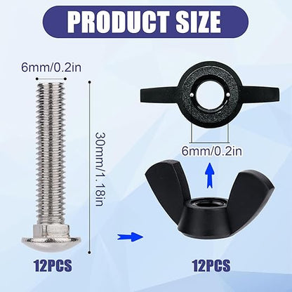 Pet Carrier Fasteners, 12pcs M6 Stainless Steel Replacement Bolts and 12pcs Plastic Butterfly Nuts for Repairing Pet Boxes Pet Carrier Replacement Parts Dog Kennel Hardware