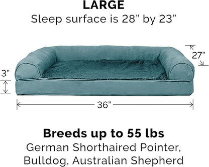 Furhaven Orthopedic Dog Bed for Large/Medium Dogs w/ Removable Bolsters & Washable Cover, For Dogs Up to 55 lbs - Plush & Suede Sofa - Deep Pool, Large