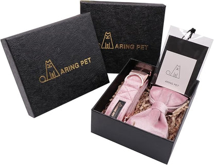 ARING PET Velvet Dog Collars with Bow tie, Bowtie Dog Collar, Cute Pink Collar for Girl and Boy Dogs,Large.